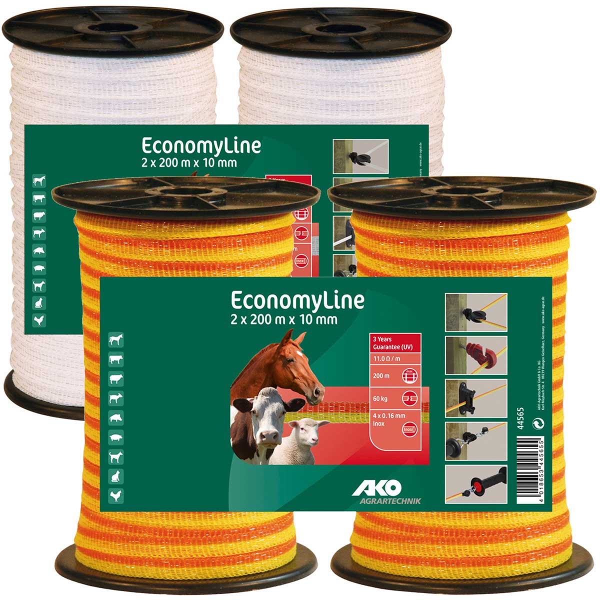 Ako Pasture Fence Tape EconomyLine 10mm, 4x0.16 Niro, 400 m