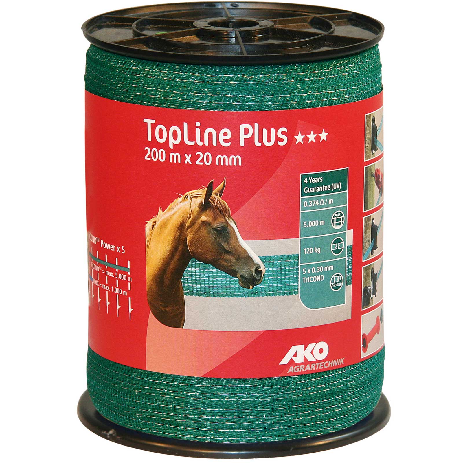 Ako Pasture Fence Tape TopLine Plus 0.30 TriCOND, green, 200 m