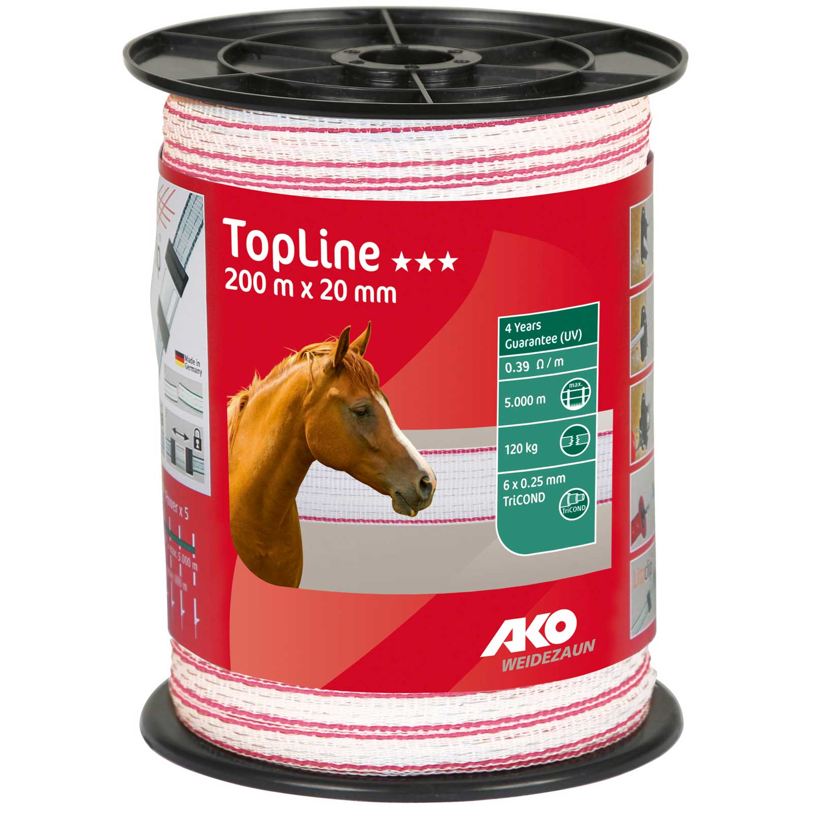 Ako Pasture Fence Tape TopLine 20mm, 6x0.25 TriCOND, white-pink, 200 m