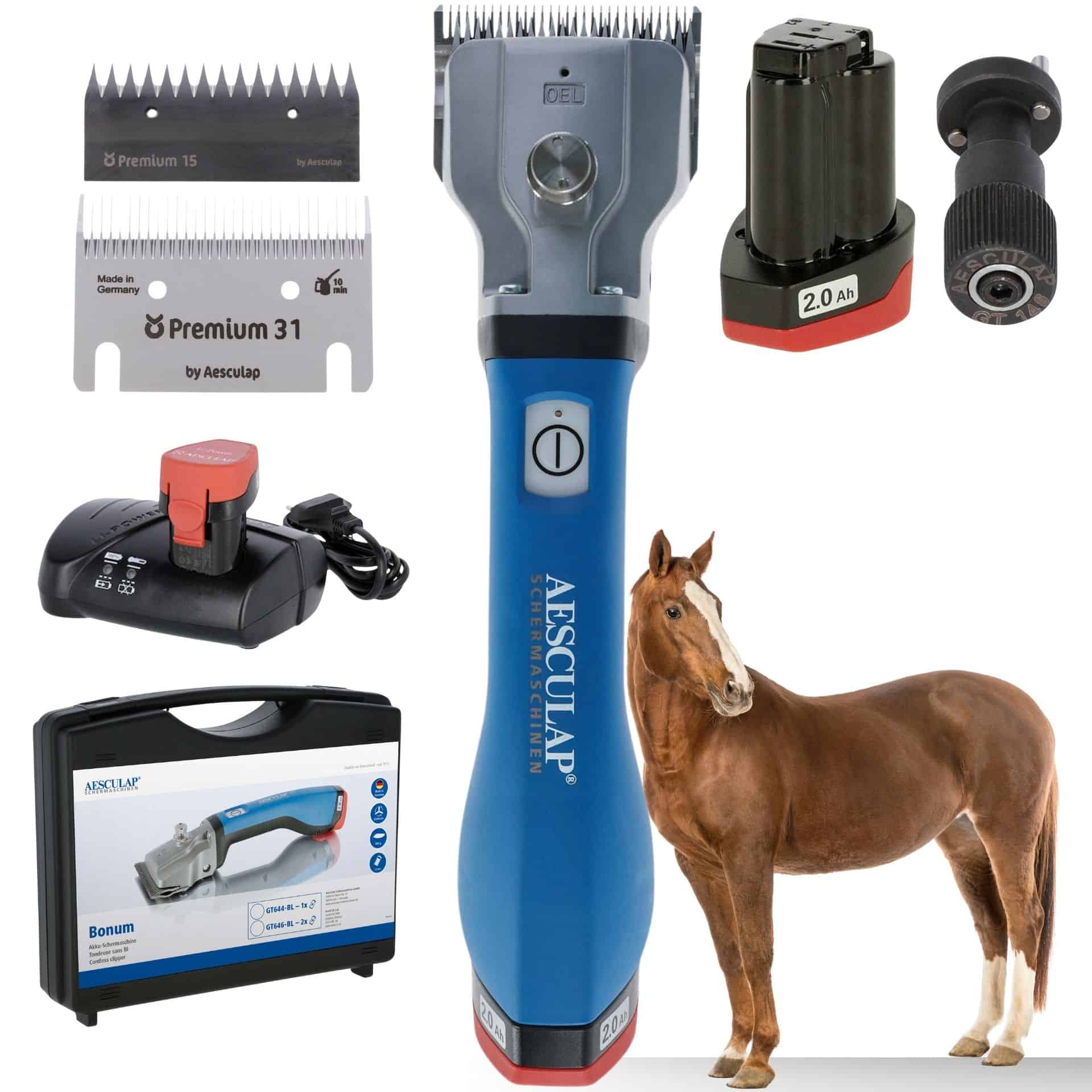 Aesculap Bonum Horse Clipper blue battery + FREE adjustment aid