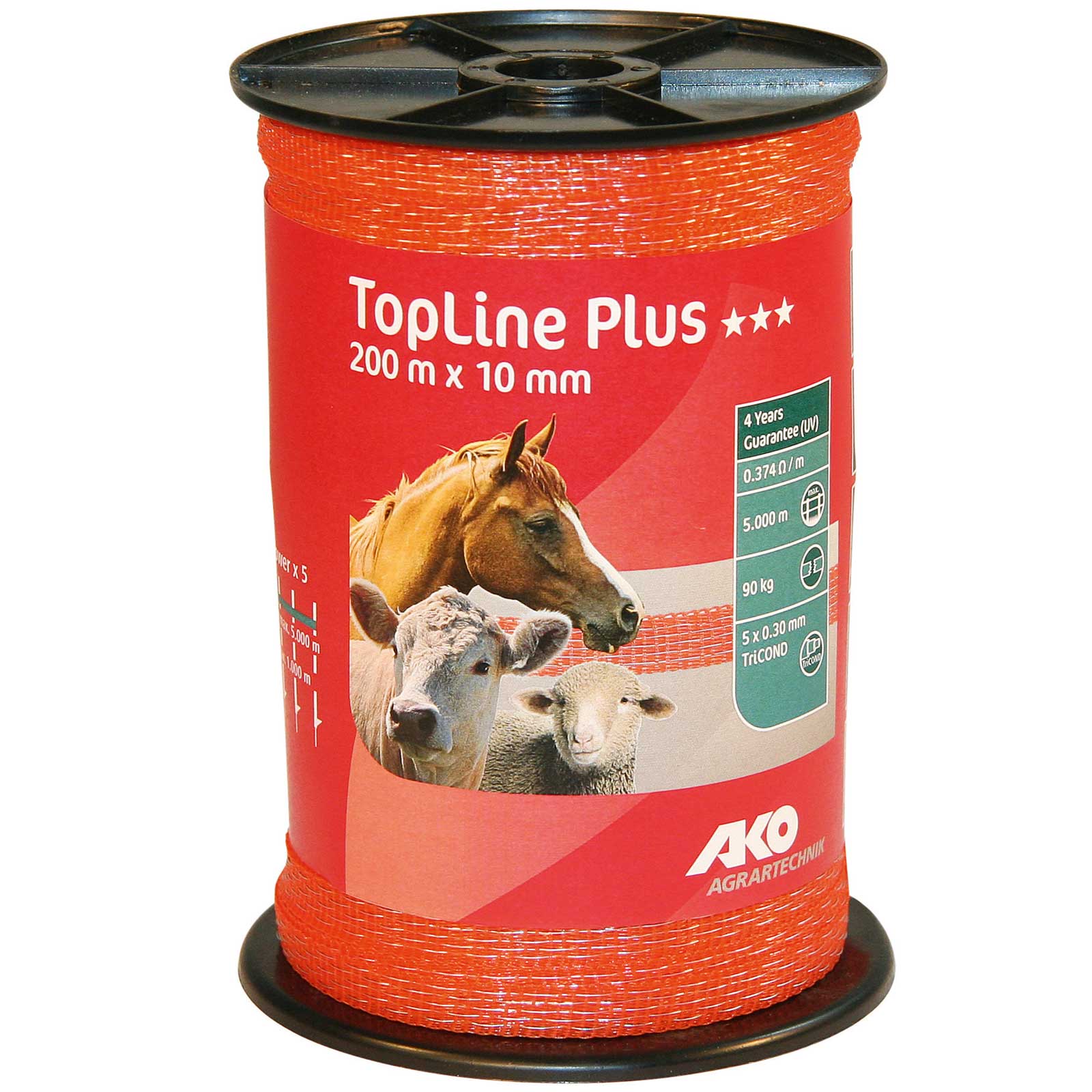 Ako Pasture Fence Tape TopLine Plus 10mm, 5x0.30 TriCOND, orange, 200 m