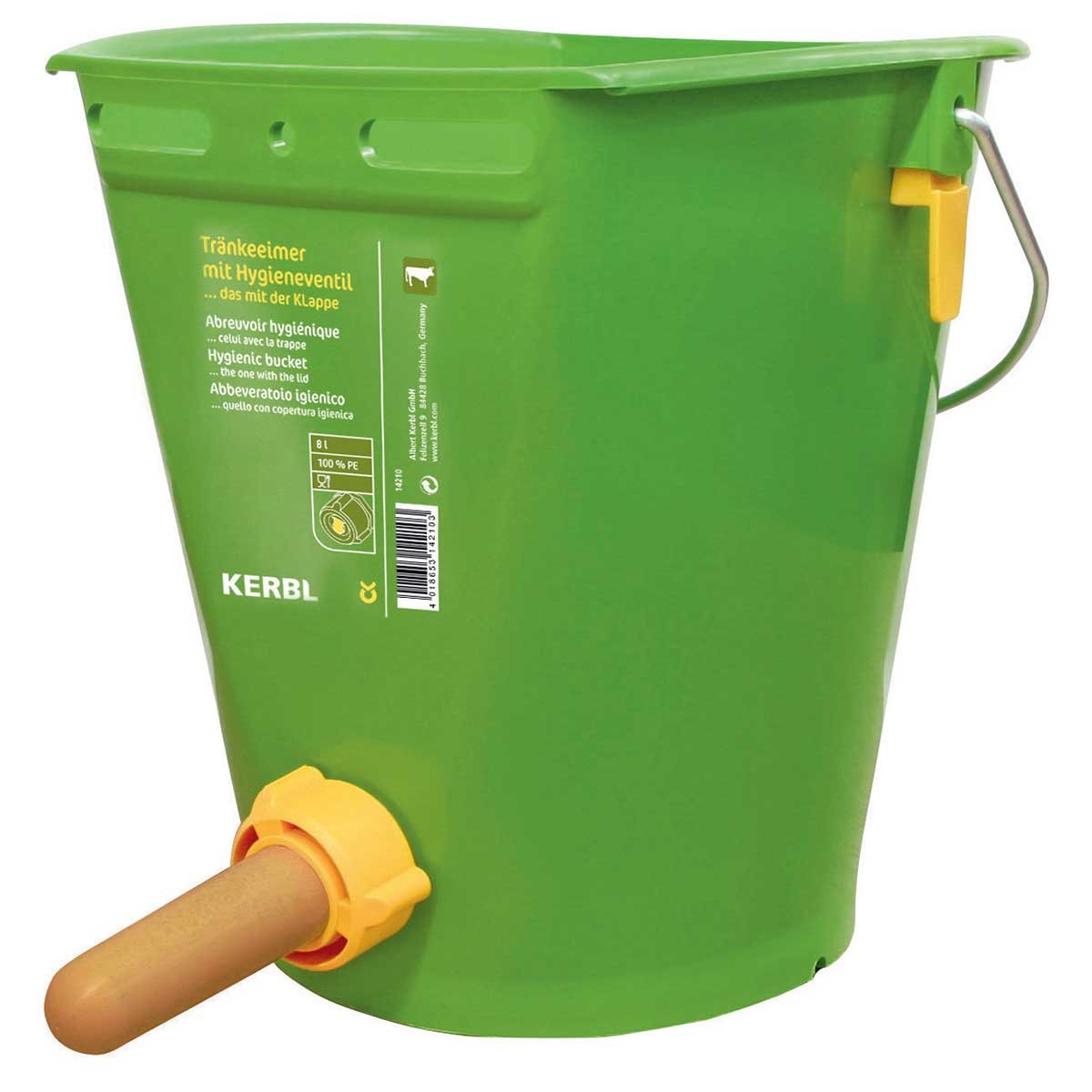 Calf feeding bucket with hygienic valve and teat