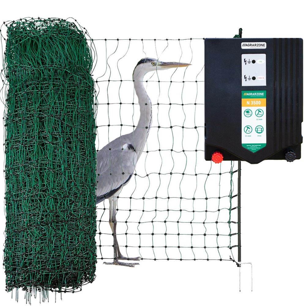 Agrarzone heron repellent pond fence set N3500 230V, 5,5J, net 200m x 106cm, green
