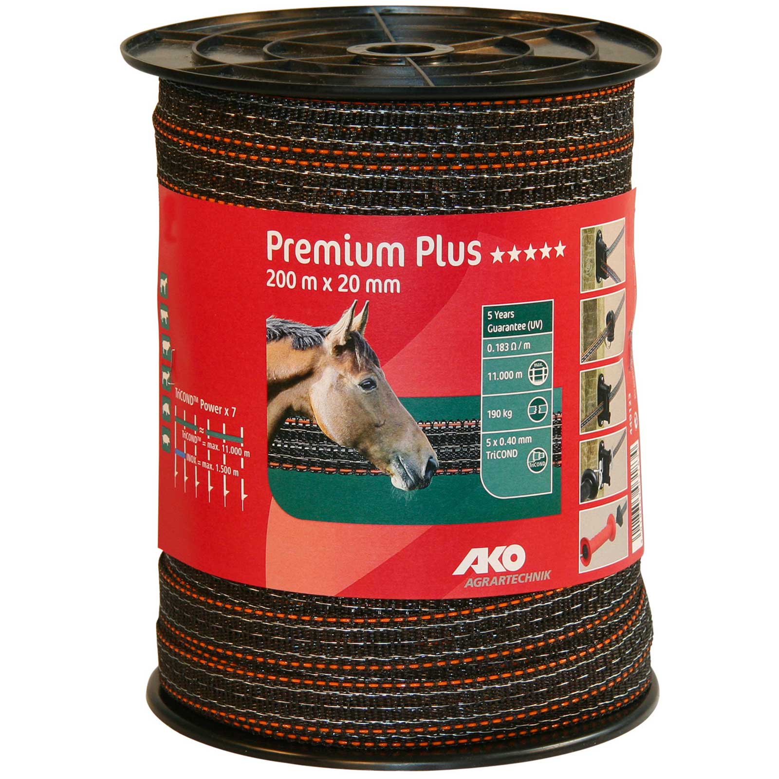 Ako Pasture Fence Tape Premium Plus 0.40 TriCOND, brown-orange, 200 m