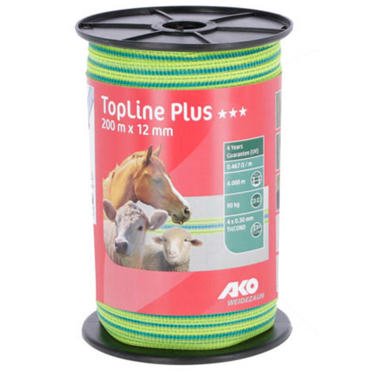 Ako Pasture Fence Tape TopLine Plus 0.30 TriCOND, neon yellow-blue, 200 m