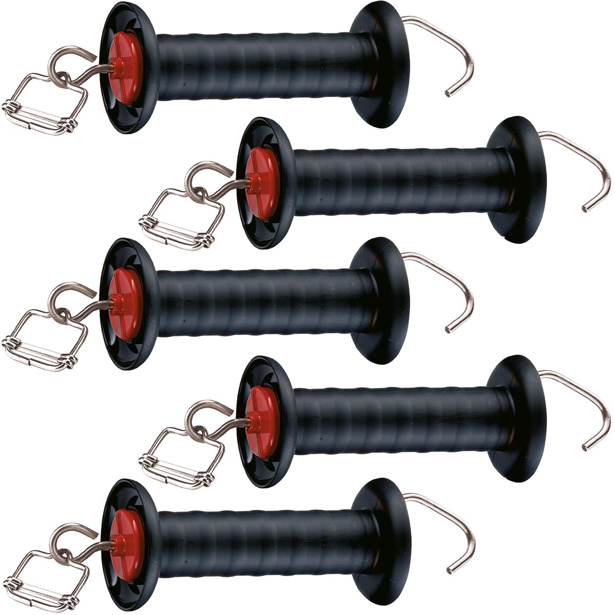 5 x Agrarzone Gate handle black, with hookand tape connector 40 mm