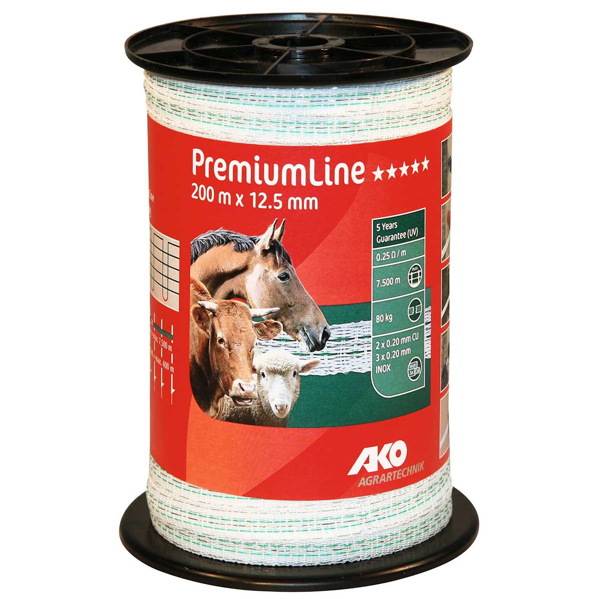 Ako Pasture Fence Tape PremiumLine 0.20 Niro + 0.20 Copper, white-green, 200m