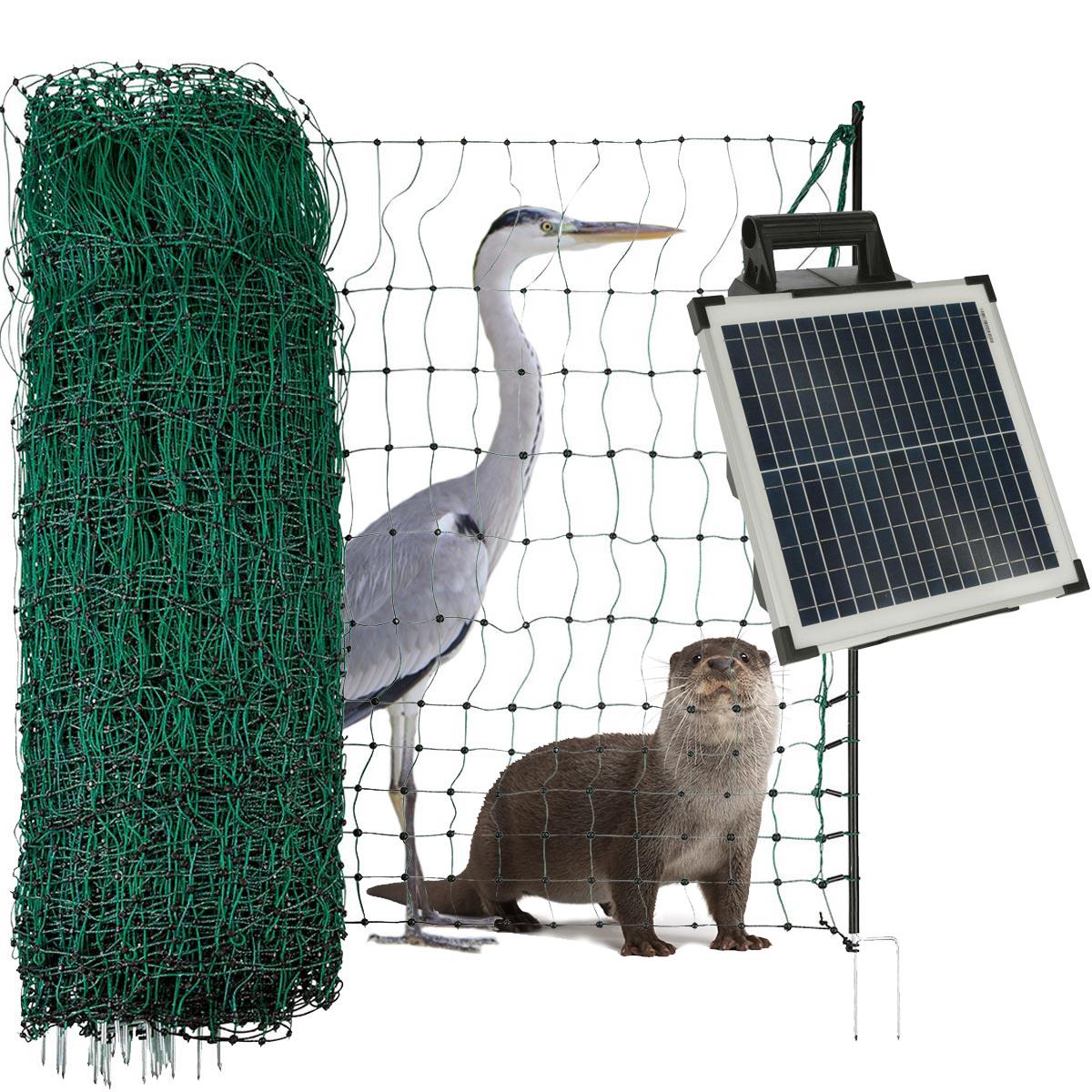 Agrarzone heron repellent pond fence set S1500 SOLAR 12V, 2,3J, net 200m x 106cm, green
