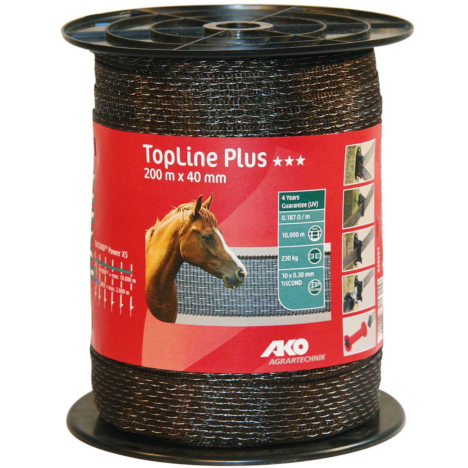 Ako Pasture Fence Tape TopLine Plus 40mm, 10x0.30 TriCOND, brown, 200 m