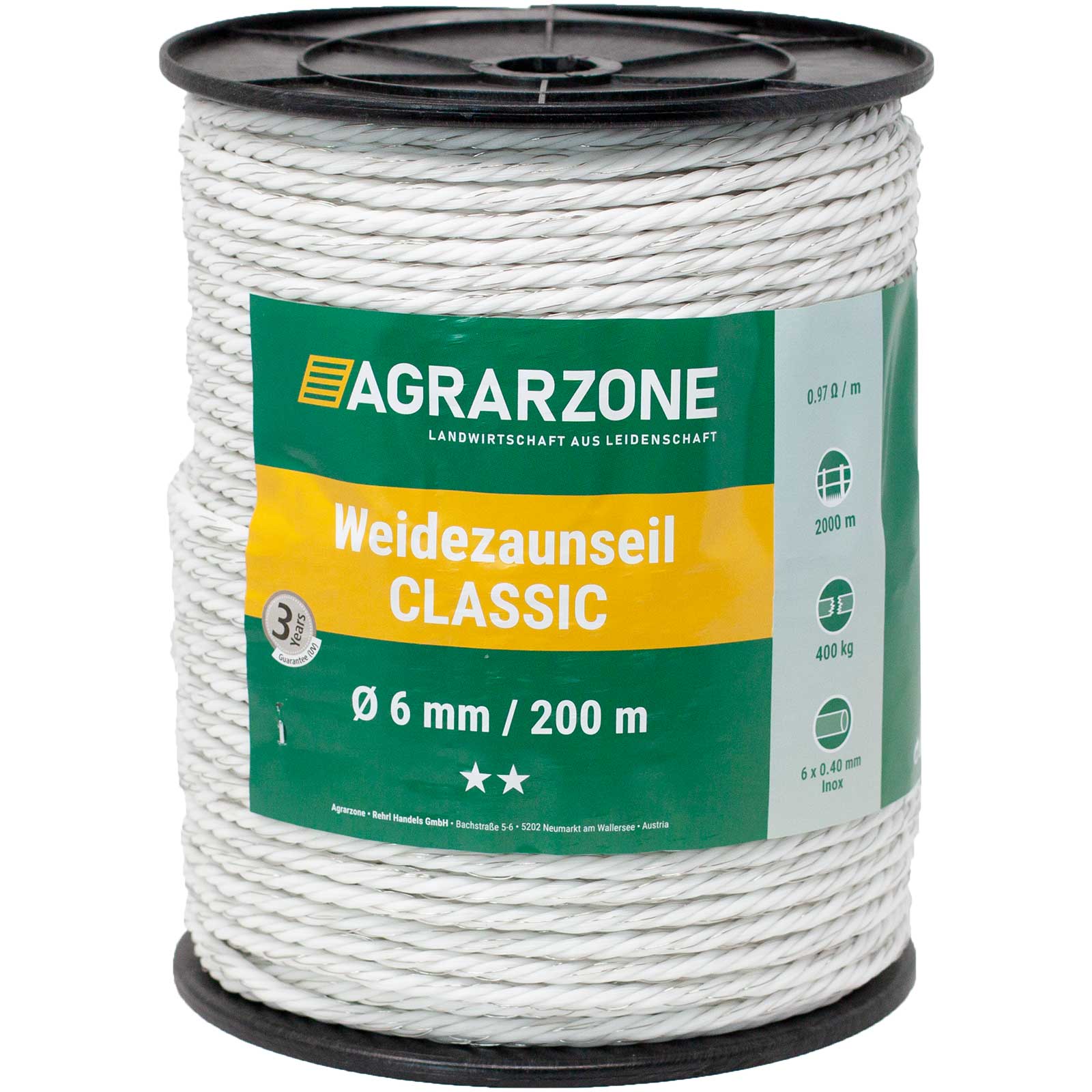 Agrarzone Pasture Fence Rope Classic, Ø 6mm, 6x0.40 Niro, white