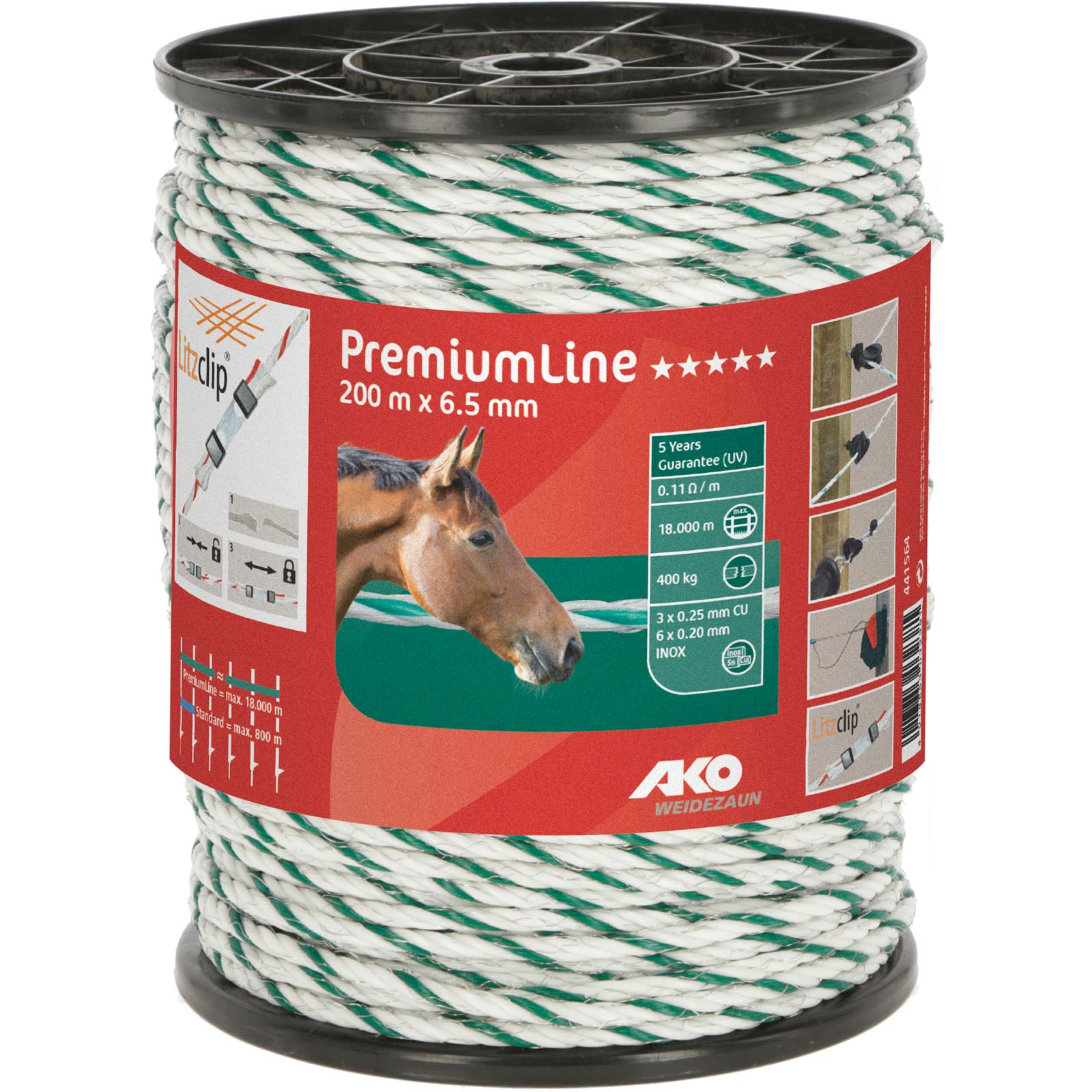 Ako Pasture Fence Rope PremiumLine Ø 6,5mm, 6x0.20 Niro + 3x0.25 Copper, white-green