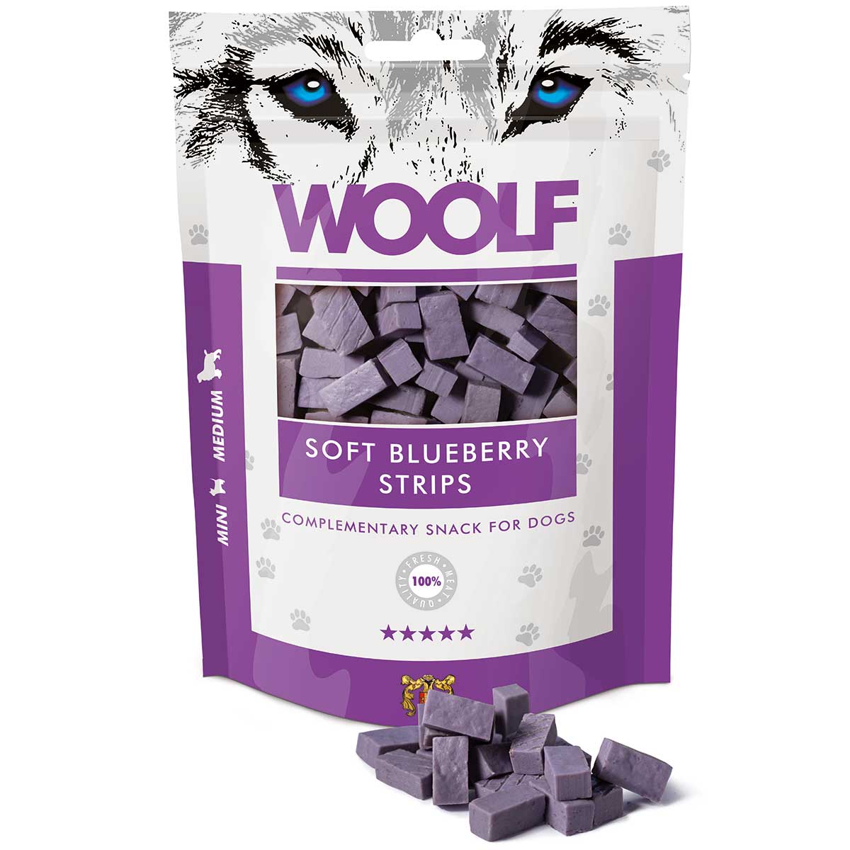 Woolf Dog treat soft blueberry strips
