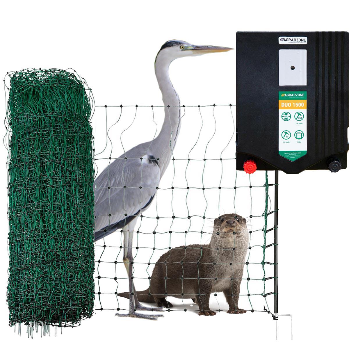 Agrarzone heron repellent pond fence set DUO1500 12V/230V, 2J, net 50m x 65cm, green