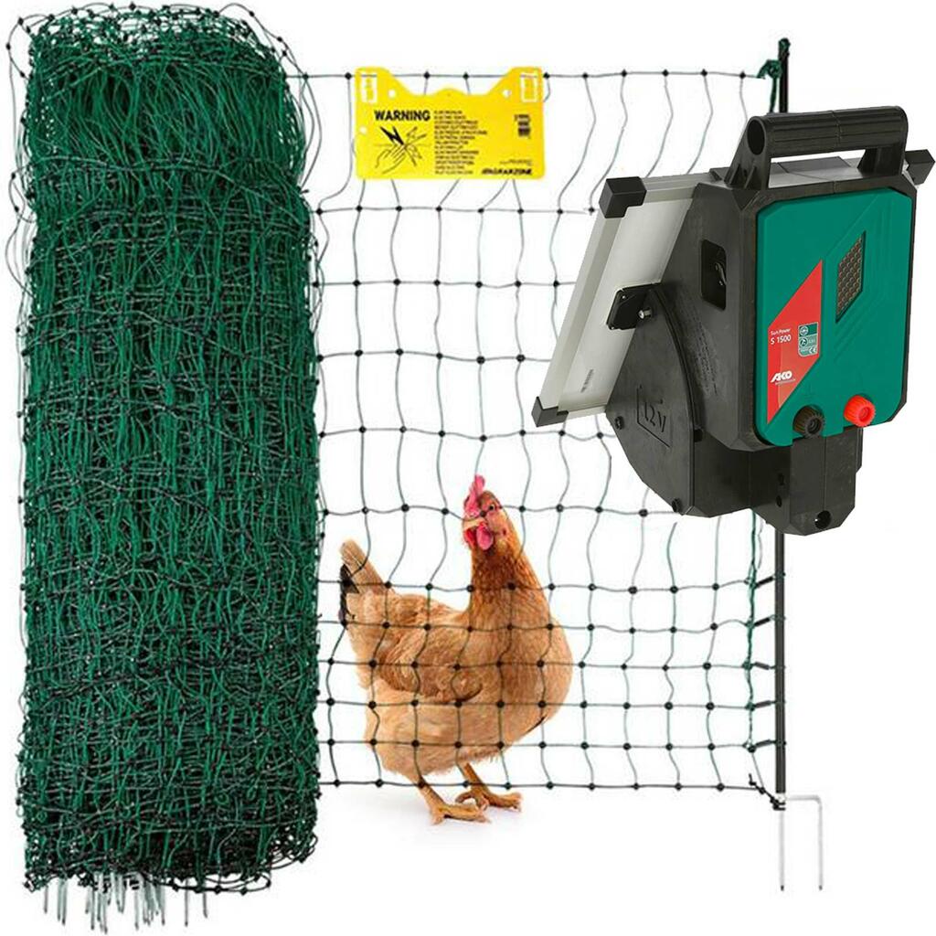 Agrarzone poultry fence set Sun Power S1500 SOLAR 12V, 2.3J, net 50m x 112cm, green