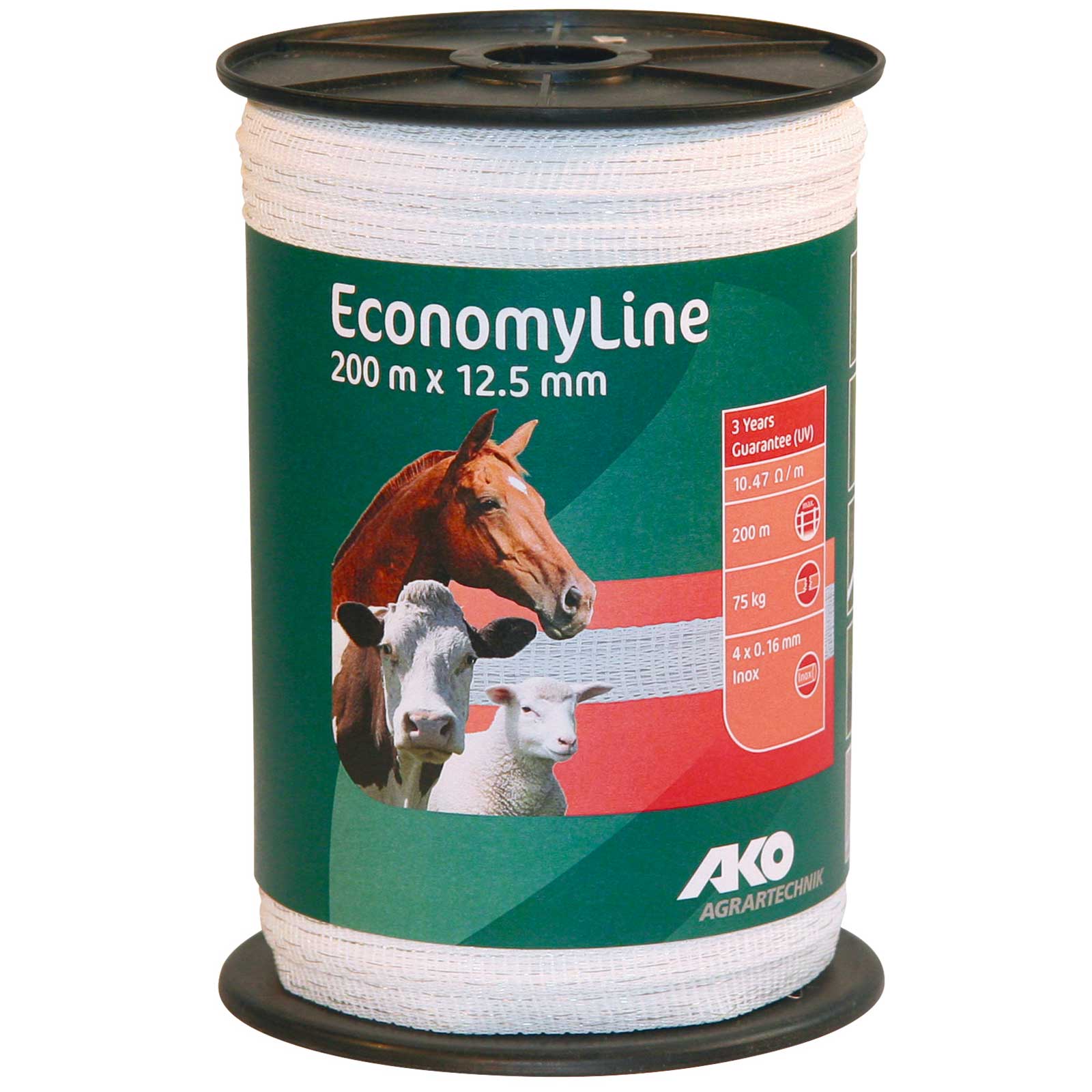 Ako Pasture Fence Tape EconomyLine 0.16 Niro, white, 200 m