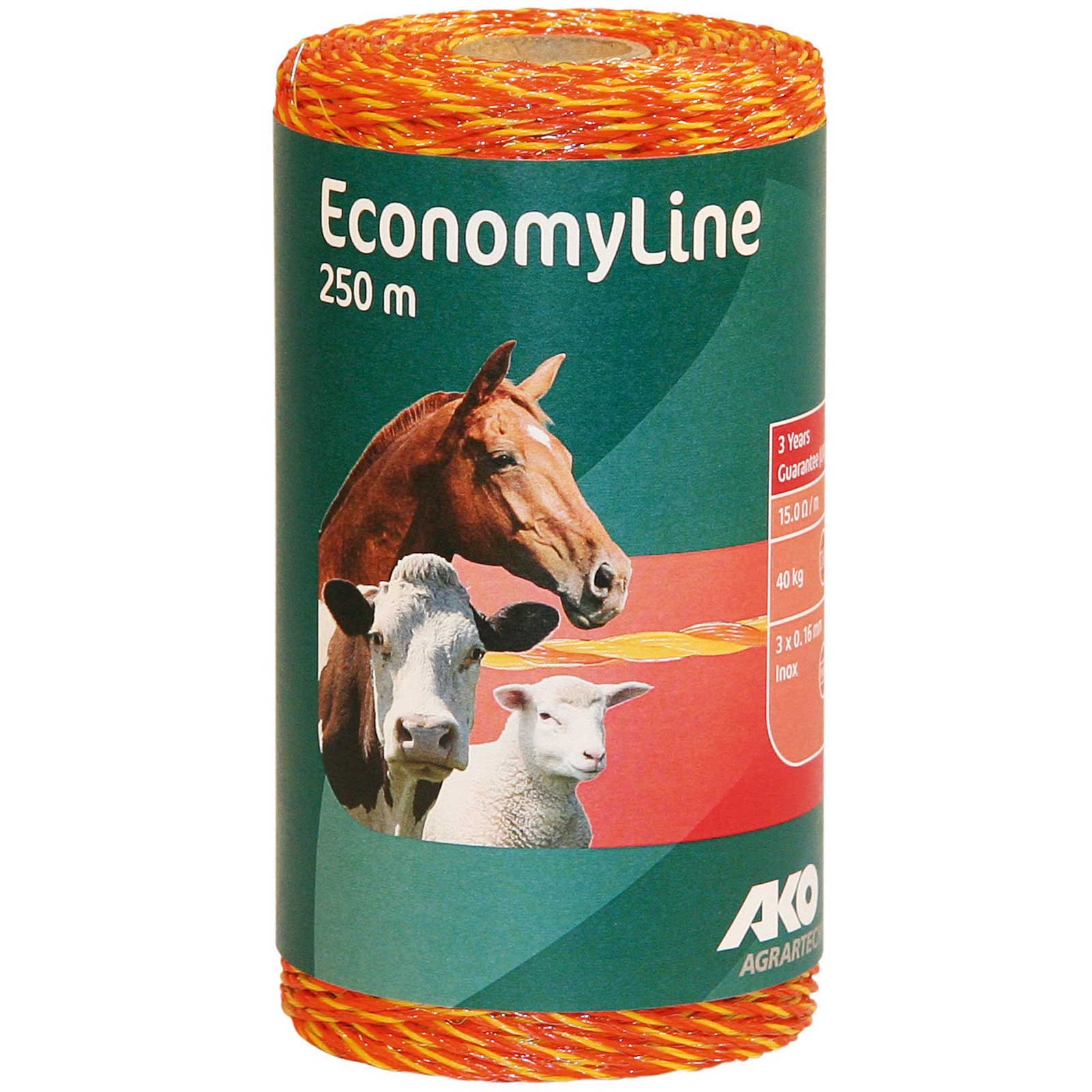 Ako Pasture Fence Polywire EconomyLine 3x0.16 Niro, yellow-orange
