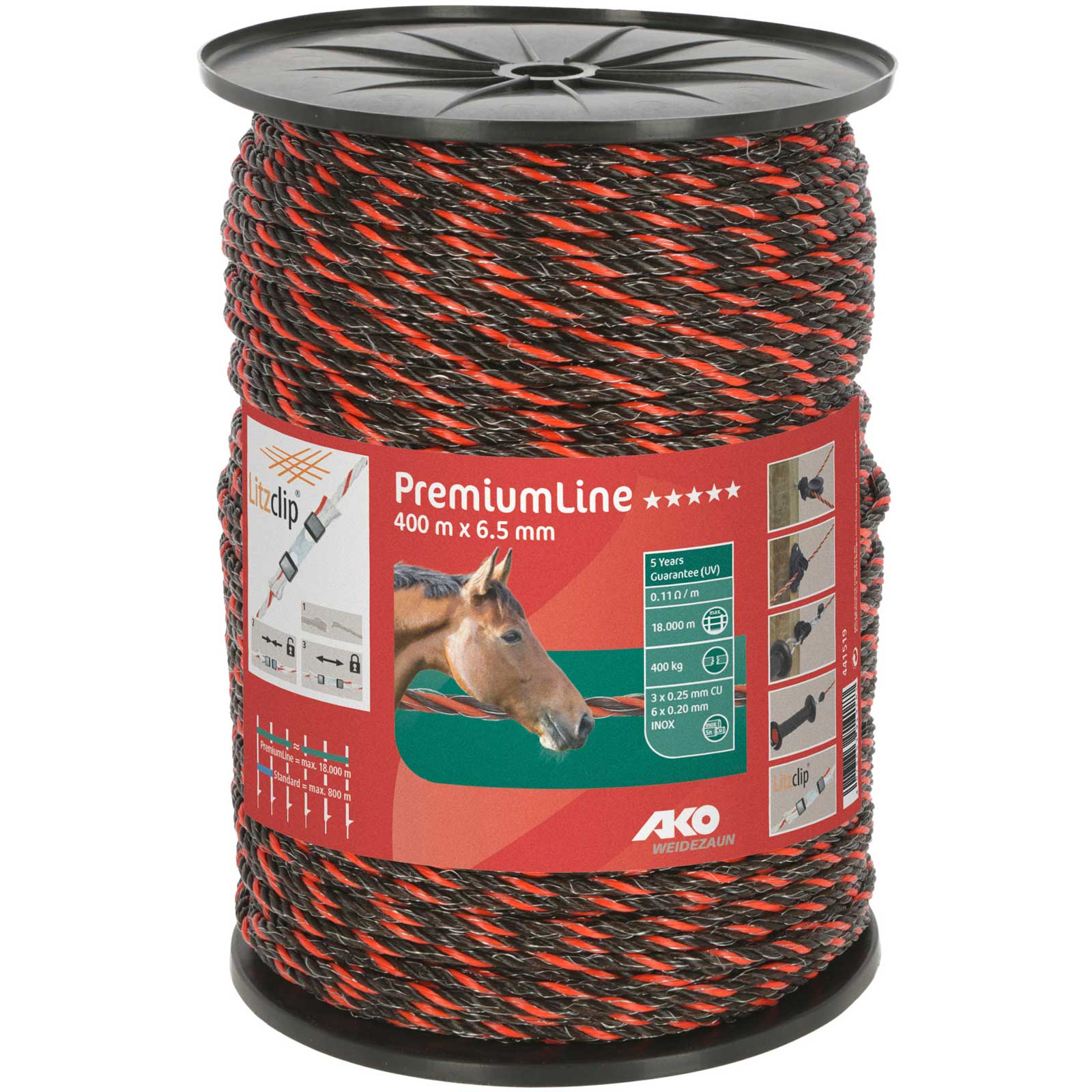 Ako Pasture Fence Rope PremiumLine Ø 6,5mm, 6x0.20 Niro + 3x0.25 Copper, orange-brown, 400 m
