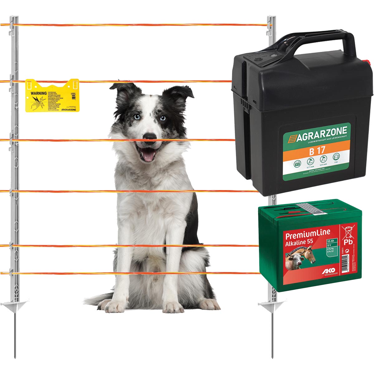 Agrarzone dog fence set B17 BATTERY 9V/12V, 0,25J, wire 250m, orange-yellow