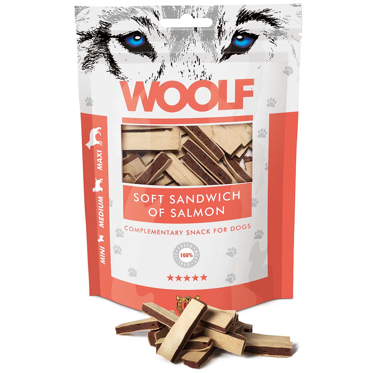 Woolf Dog treat soft sandwich with salmon