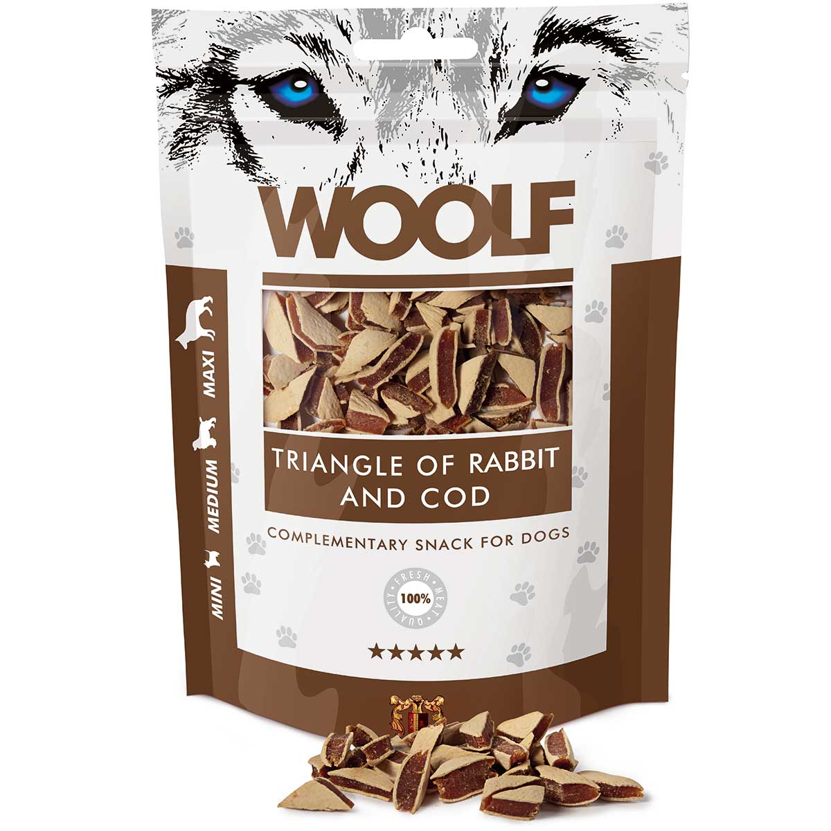 Woolf Dog treat rabbit and cod triangle