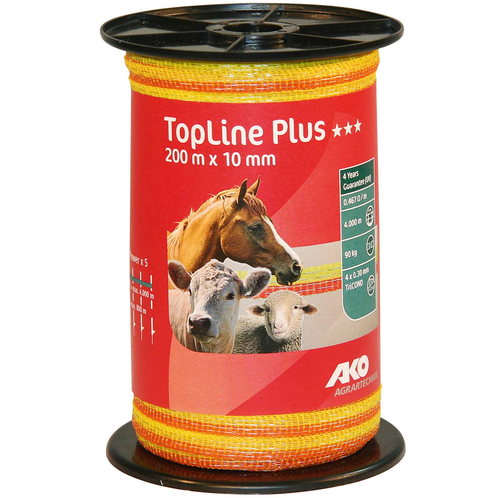 Ako Pasture Fence Tape TopLine Plus 0.30 TriCOND, yellow-orange, 200 m