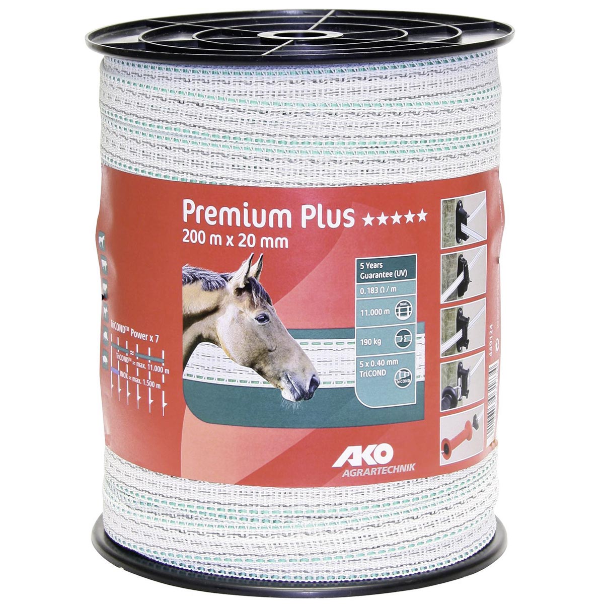 Ako Pasture Fence Tape Premium Plus 0.40 TriCOND, white-green, 200 m