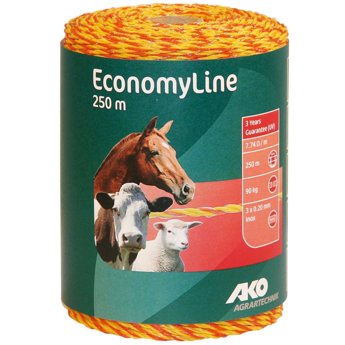 Ako Pasture Fence Polywire EconomyLine 3x0.20 Niro, yellow-orange, 250 m