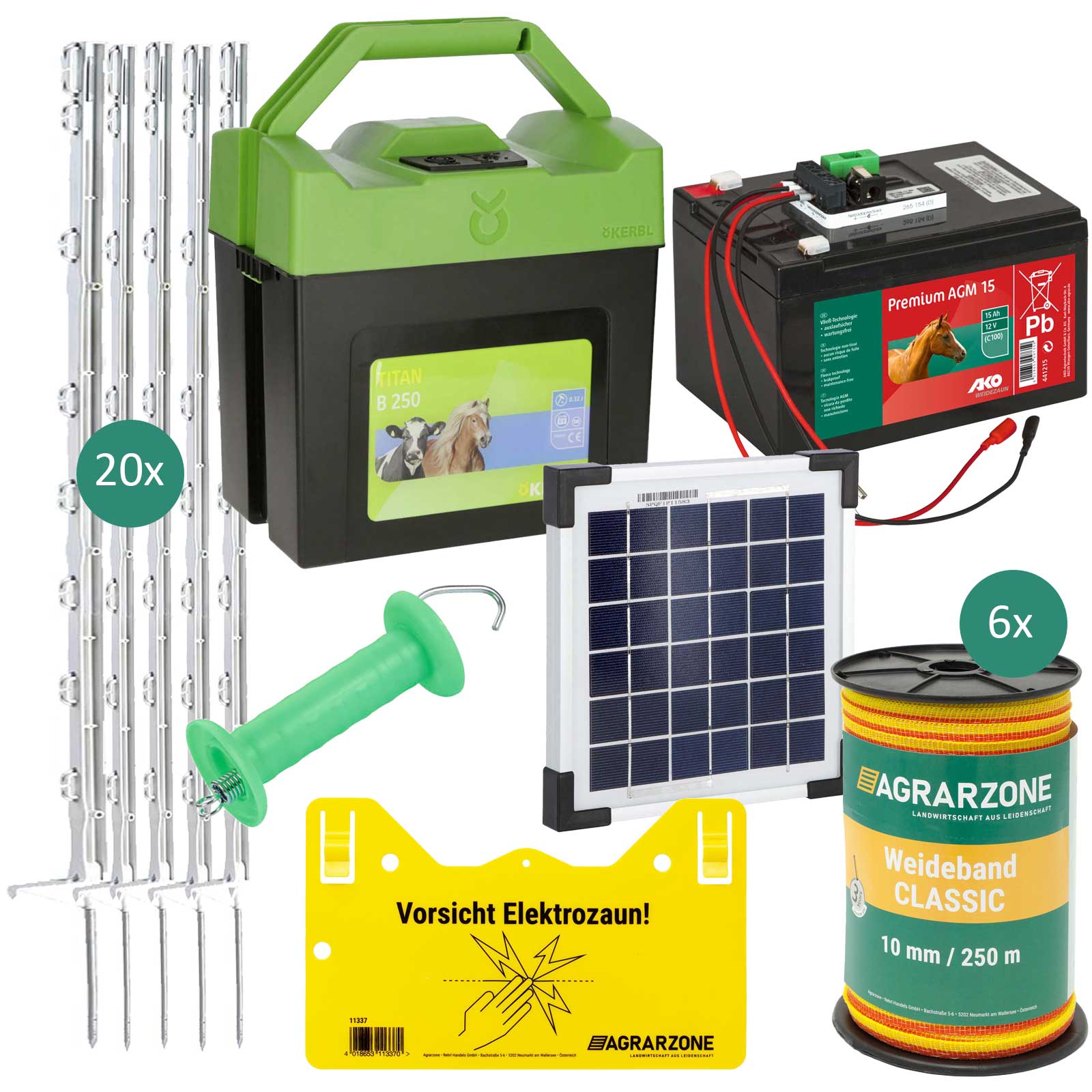 Agrarzone pasture fence set Solar TITAN B250, 9,400 V, 0.25 J
